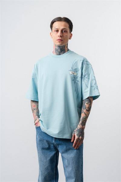 Erkek Minimalism Series Nakışlı Oversized T-Shirt Bebe Mavi