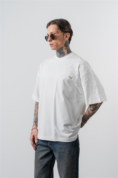 Erkek Minimalism Series Nakışlı Oversized T-Shirt Beyaz