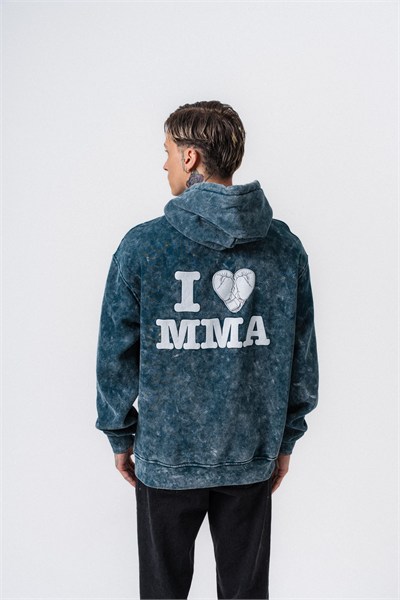 Erkek MMA Baskılı Kapüşonlu Oversize Hoodie Zümrüt