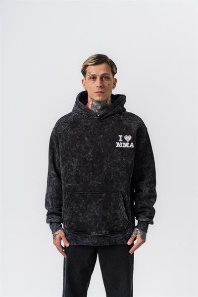 Erkek MMA Baskılı Kapüşonlu Oversize Hoodie Siyah