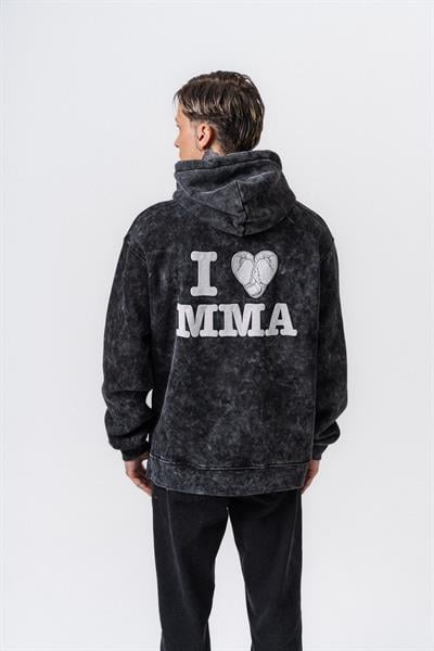 Erkek MMA Baskılı Kapüşonlu Oversize Hoodie Siyah