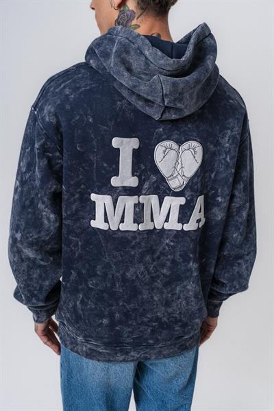 Erkek MMA Baskılı Kapüşonlu Oversize Hoodie Lacivert