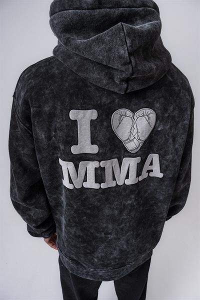 Erkek MMA Baskılı Kapüşonlu Oversize Hoodie Siyah