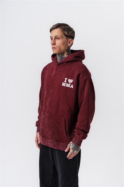 Erkek MMA Baskılı Kapüşonlu Oversize Hoodie Bordo