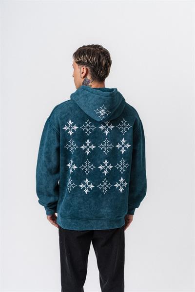 Erkek Muse Baskılı Yıkamalı Kapüşonlu Oversize Hoodie Zümrüt