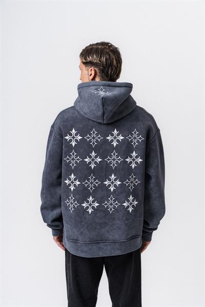 Erkek Muse Baskılı Yıkamalı Kapüşonlu Oversize Hoodie Füme