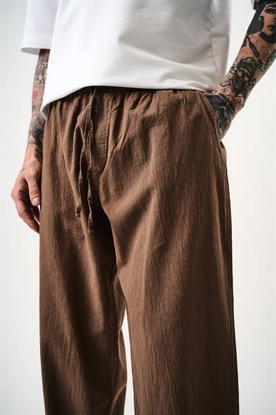 Erkek Müslin Kumaş Baggy Pantolon Kahve