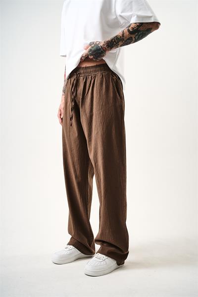 Erkek Müslin Kumaş Baggy Pantolon Kahve