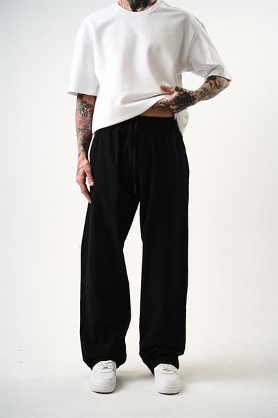 Erkek Müslin Kumaş Baggy Pantolon Siyah