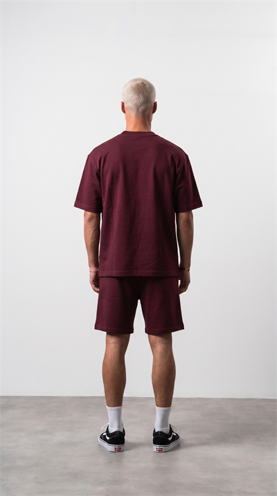 Erkek Nakış Detaylı Regular Fit T-Shirt Şort Takım Bordo