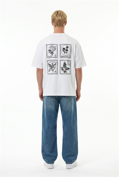 Erkek Nakışlı Oversize T-Shirt Ekru