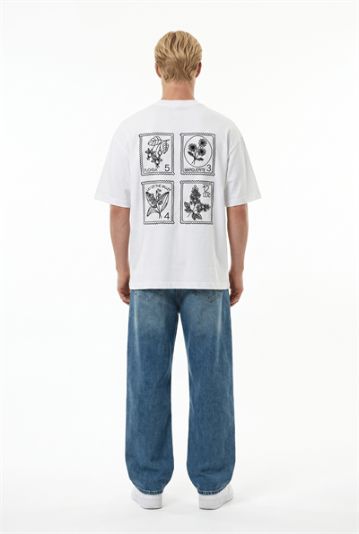 Erkek Nakışlı Oversize T-Shirt Ekru
