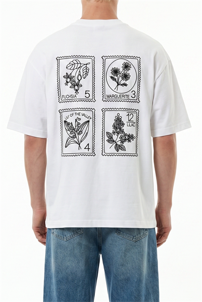 Erkek Nakışlı Oversize T-Shirt Ekru