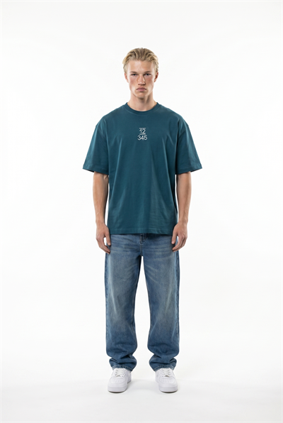 Erkek Nakışlı Oversize T-Shirt Zümrüt