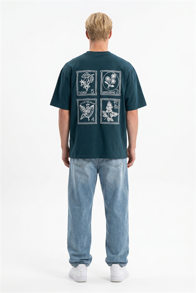 Erkek Nakışlı Oversize T-Shirt Zümrüt