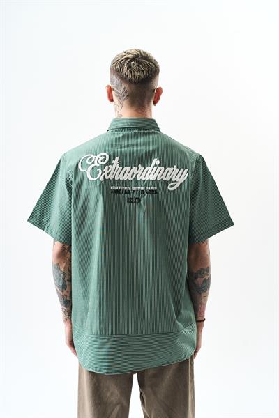 Erkek Nakışlı Çizgili Oversize Gömlek Nefti