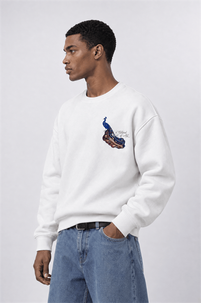 Erkek Natural Patch Detaylı Oversize Sweatshirt Ekru