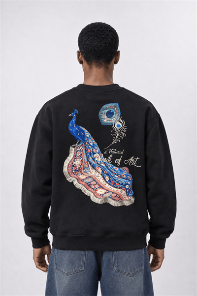 Erkek Natural Patch Detaylı Oversize Sweatshirt Siyah