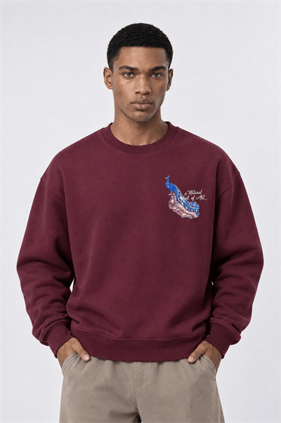 Erkek Natural Patch Detaylı Oversize Sweatshirt Bordo