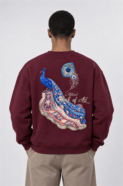 Erkek Natural Patch Detaylı Oversize Sweatshirt Bordo