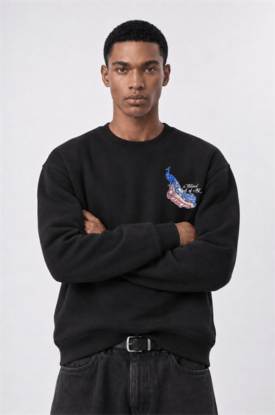 Erkek Natural Patch Detaylı Oversize Sweatshirt Siyah