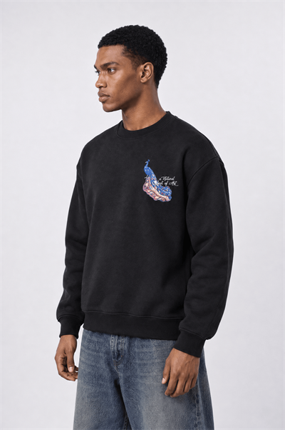Erkek Natural Patch Detaylı Oversize Sweatshirt Siyah