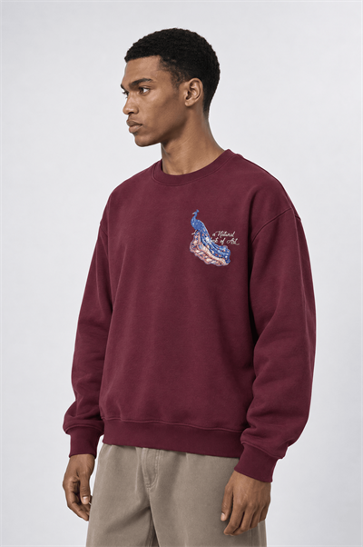 Erkek Natural Patch Detaylı Oversize Sweatshirt Bordo