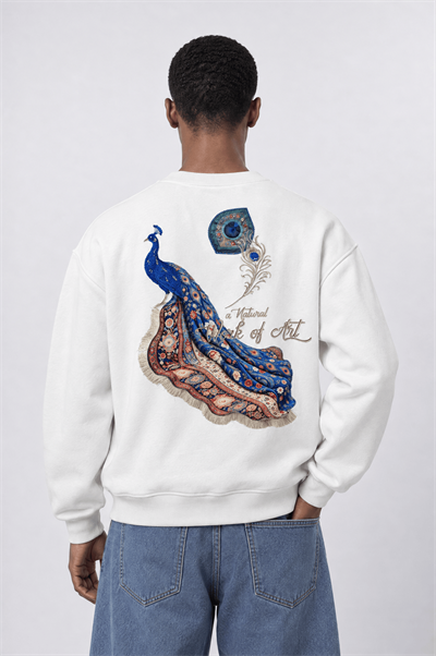 Erkek Natural Patch Detaylı Oversize Sweatshirt Ekru