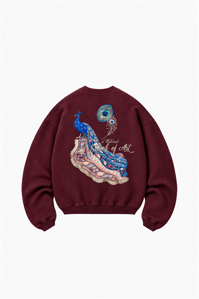 Erkek Natural Patch Detaylı Oversize Sweatshirt Bordo