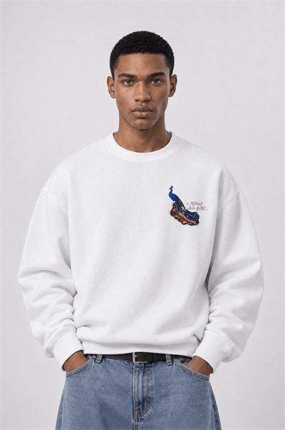 Erkek Natural Patch Detaylı Oversize Sweatshirt Ekru