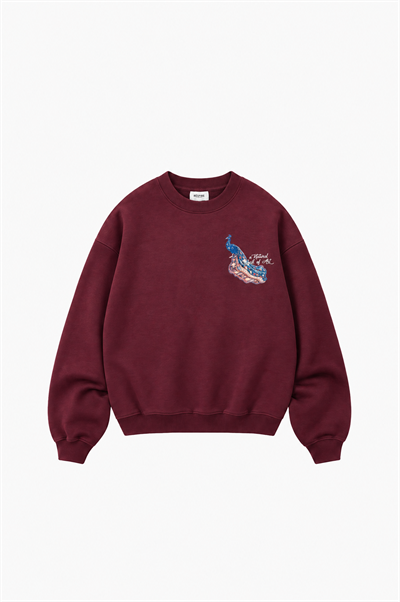 Erkek Natural Patch Detaylı Oversize Sweatshirt Bordo