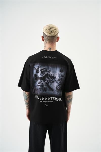 Erkek Niento Eterno Nakışlı Oversize T-Shirt Siyah