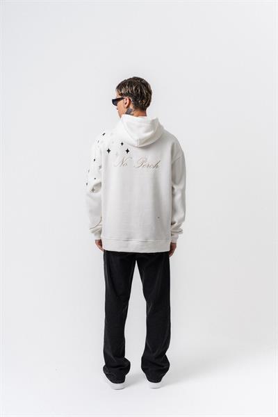 Erkek No Perch Nakışlı Kapüşonlu Oversize Hoodie Ekru