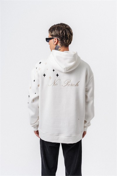 Erkek No Perch Nakışlı Kapüşonlu Oversize Hoodie Ekru