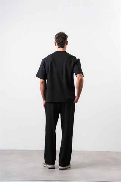 Erkek No1 Şerit Detaylı Regular Fit T-Shirt Pantolon Takım Siyah