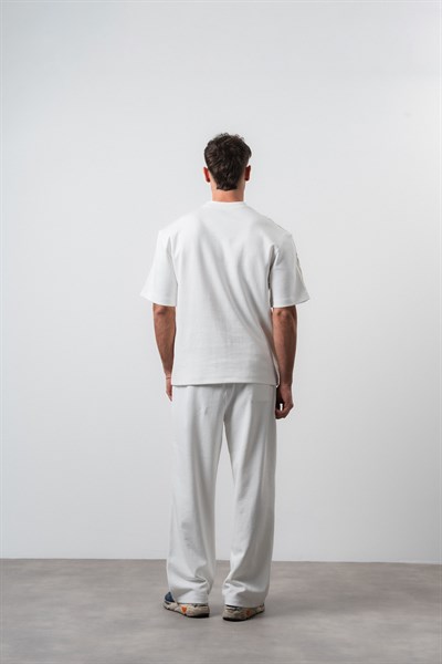 Erkek No1 Şerit Detaylı Regular Fit T-Shirt Pantolon Takım Ekru
