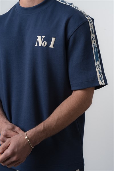 Erkek No1 Şerit Detaylı Regular Fit T-Shirt Pantolon Takım Lacivert