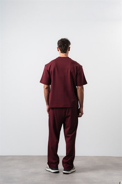 Erkek No1 Şerit Detaylı Regular Fit T-Shirt Pantolon Takım Bordo