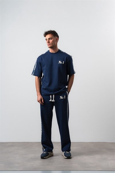 Erkek No1 Şerit Detaylı Regular Fit T-Shirt Pantolon Takım Lacivert