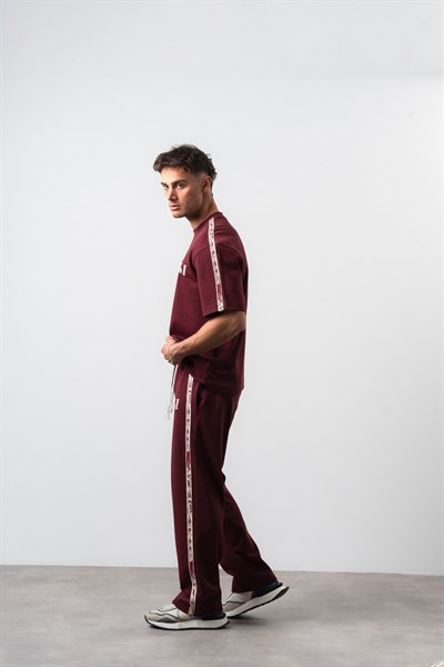 Erkek No1 Şerit Detaylı Regular Fit T-Shirt Pantolon Takım Bordo