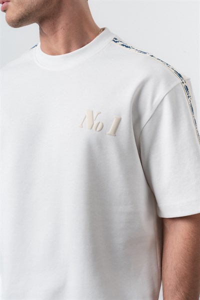 Erkek No1 Şerit Detaylı Regular Fit T-Shirt Pantolon Takım Ekru