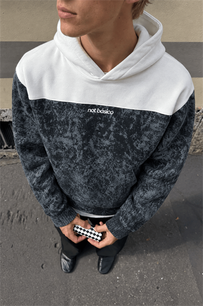 Erkek Not Básico Baskılı Yıkamalı Oversize Hoodie Siyah