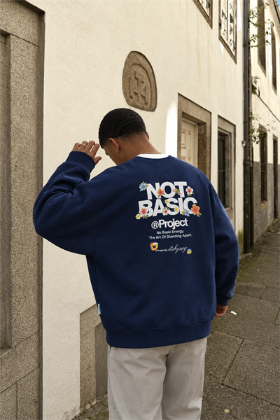 Erkek Not Basic Project Baskılı Oversize Sweatshirt Lacivert