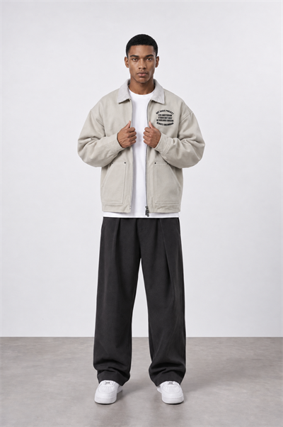 Erkek Not Basic Project Baskılı Oversize Ceket Bej