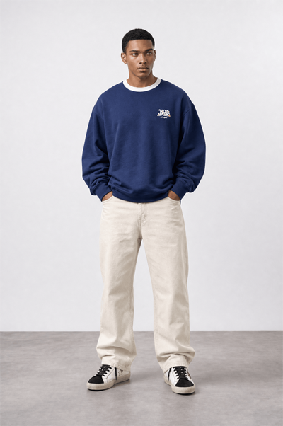 Erkek Not Basic Project Baskılı Oversize Sweatshirt Lacivert