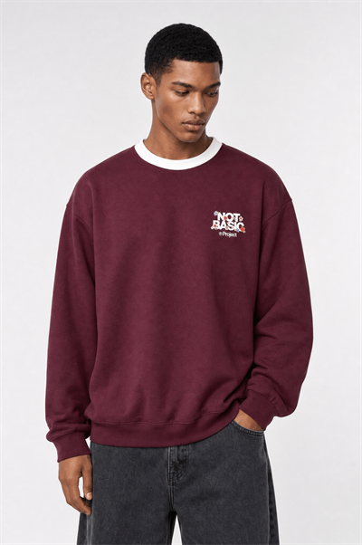 Erkek Not Basic Project Baskılı Oversize Sweatshirt Bordo