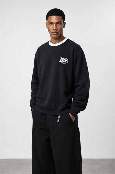 Erkek Not Basic Project Baskılı Oversize Sweatshirt Siyah