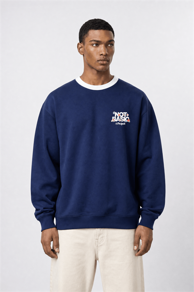 Erkek Not Basic Project Baskılı Oversize Sweatshirt Lacivert