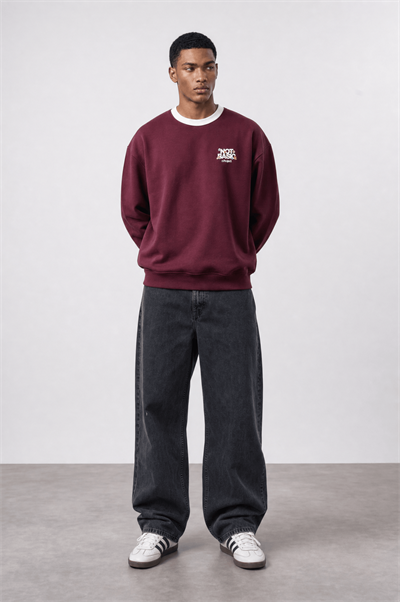 Erkek Not Basic Project Baskılı Oversize Sweatshirt Bordo