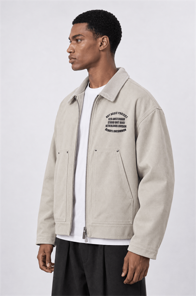 Erkek Not Basic Project Baskılı Oversize Ceket Bej